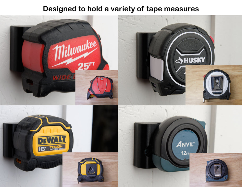Universal Tape Measure Wall Mount – 3D Printed Holder with Embedded Stainless Steel Bracket